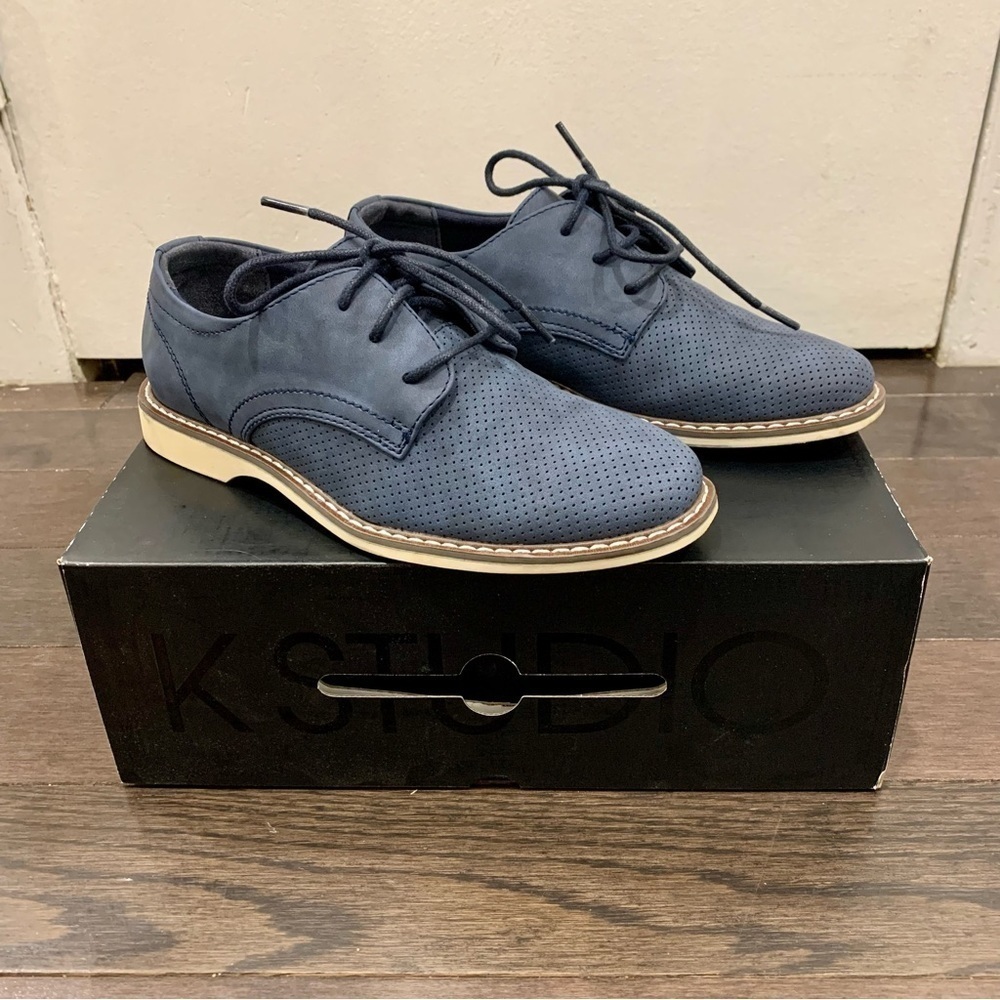 Blue lace tie dressy shoes